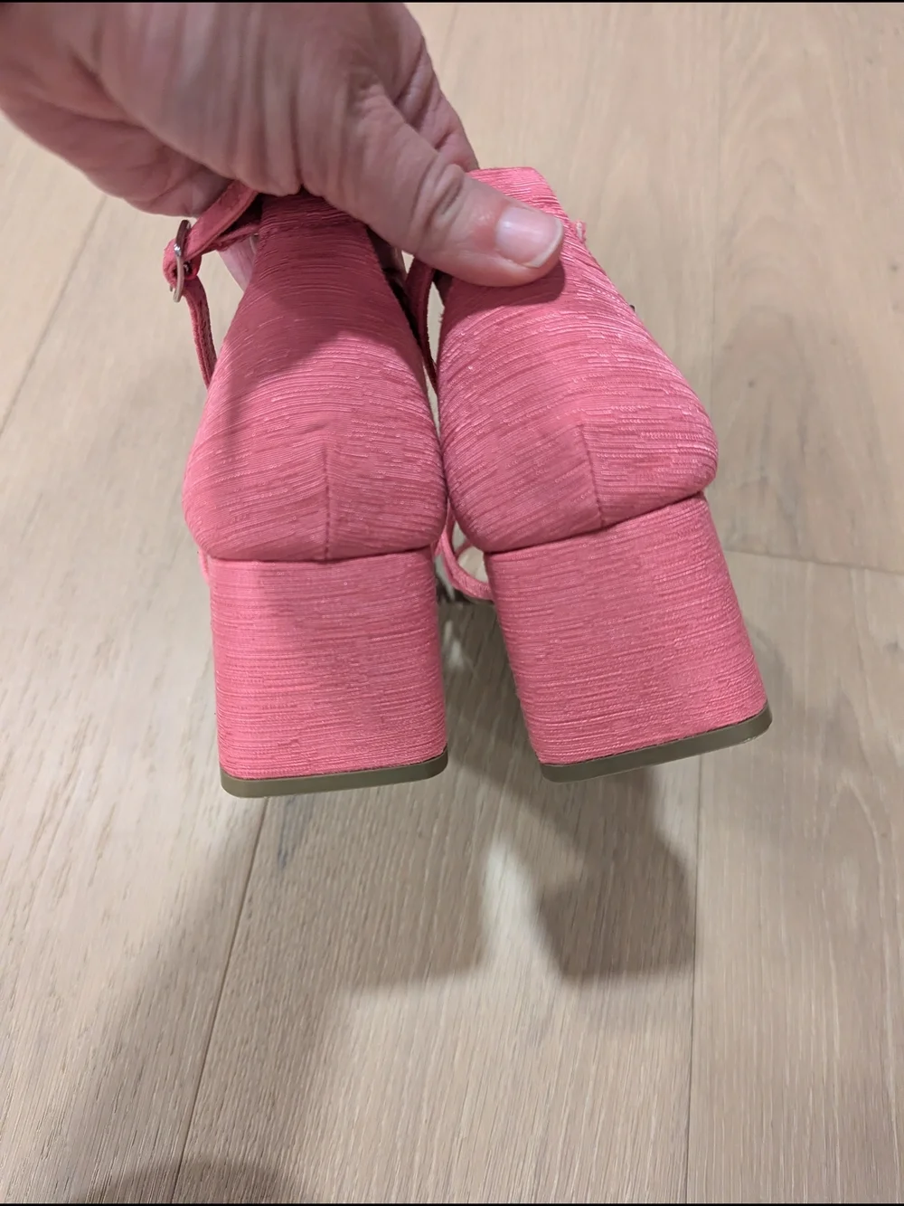 Pink Knotted Ankle-Strap Block Heels